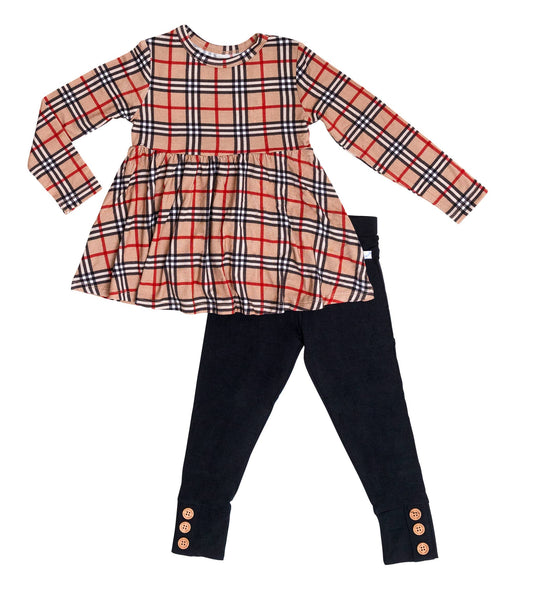 London Plaid Peplum Top and Leggings Set