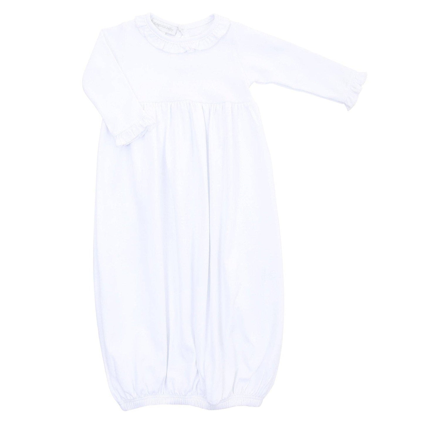 Essentials Ruffled Gathered Gown White with Pink Trim