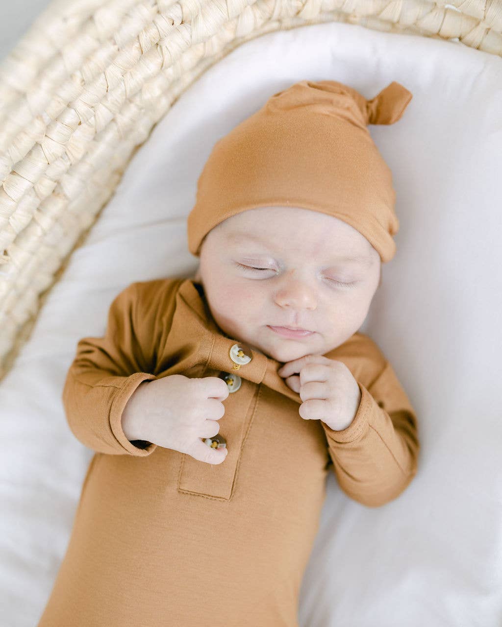 Knotted Baby Gown and Hat Sets-Black, Baby Blue, White, Sand, Camel Brown