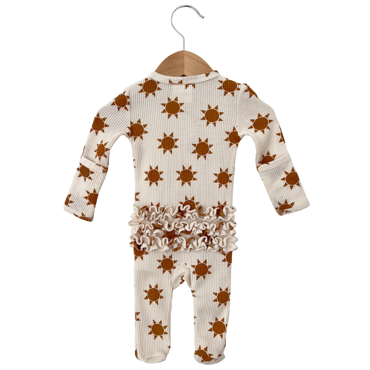 Organic Waffle Ruffle Zip Footie, Sun: -Spearmint Love