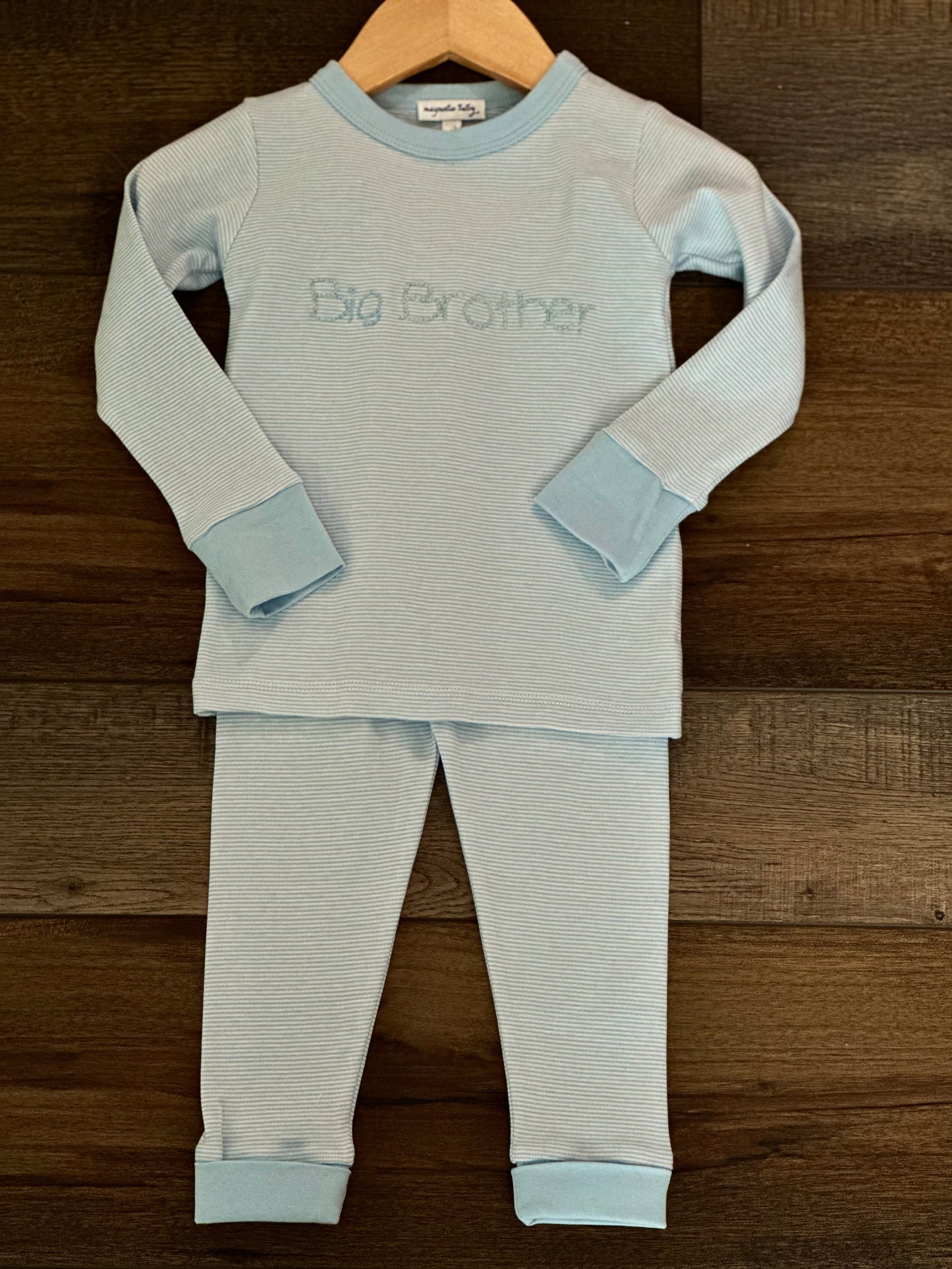 Hand Stitched Essentials Mini Stripes Blue Long Pajamas- Big Brother