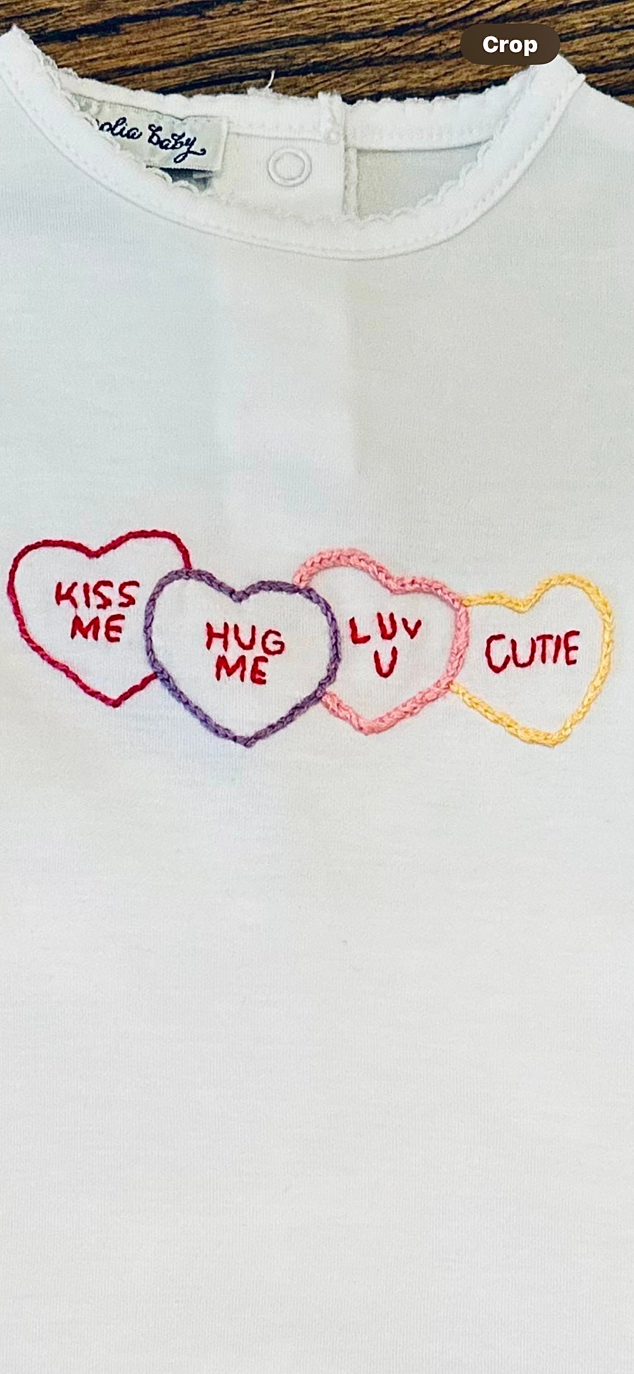 Hand Embroidered Hearts White Ruffle Pant Set- Magnolia Baby