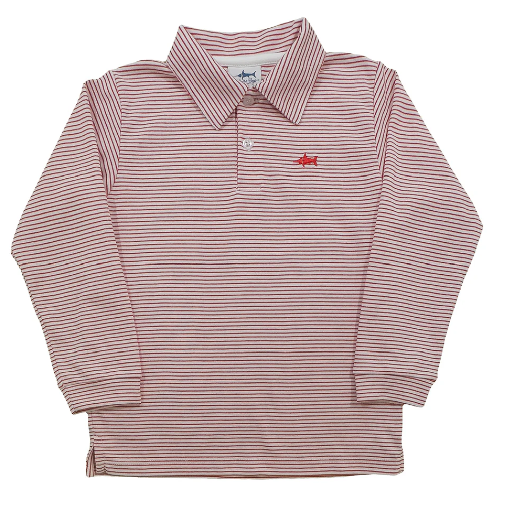 Saltwater Boys Company- Long Sleeve Polo- Red Stripe