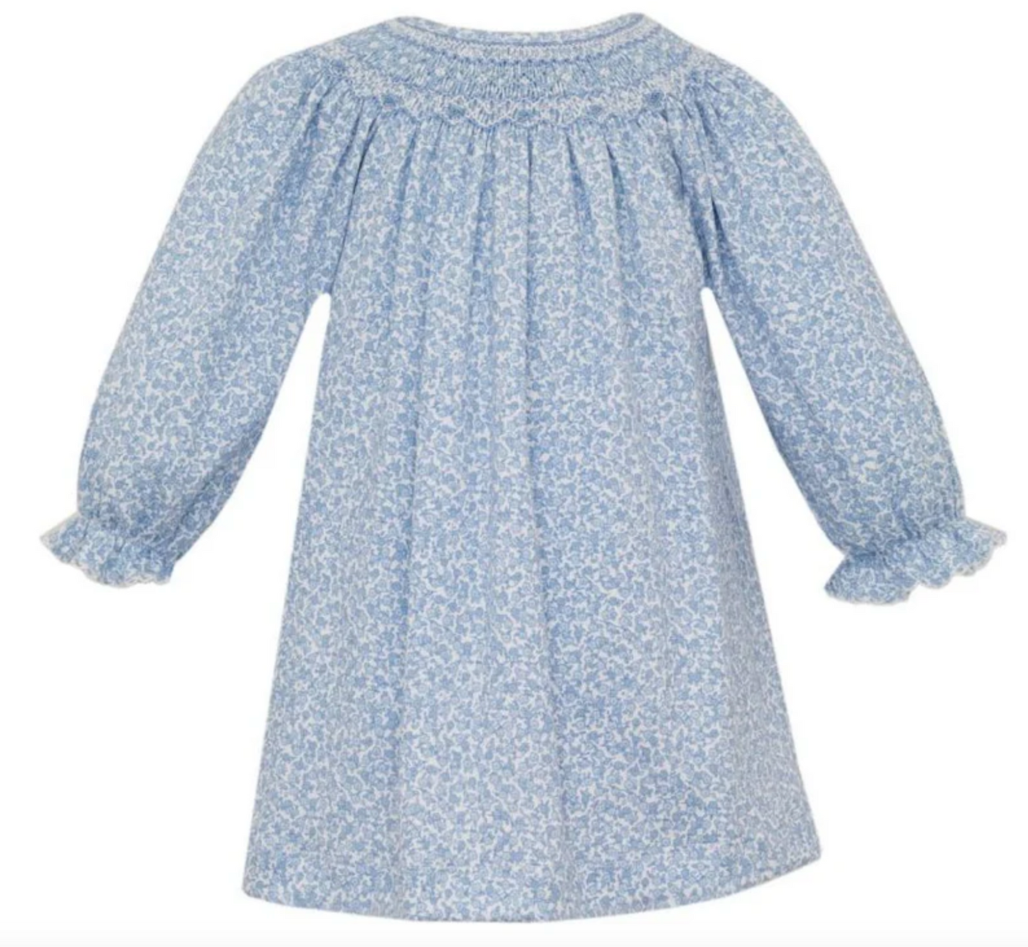 Blue Floral Knit Bishop Dress- Petit Bebe