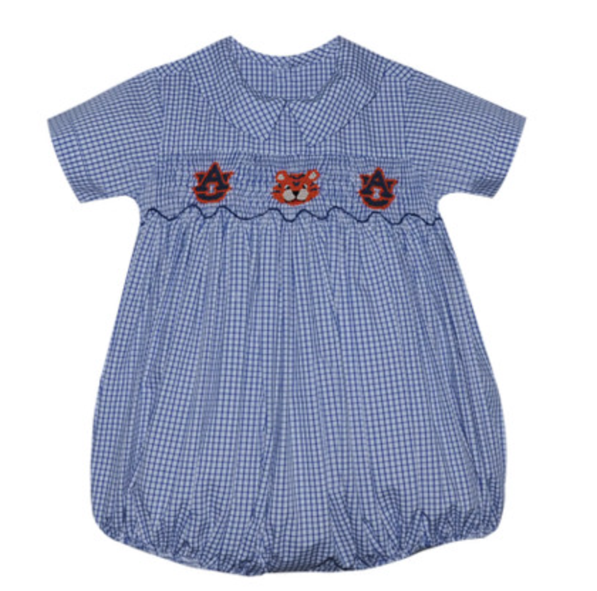 Navy/Orange Smocked Boy Bubble