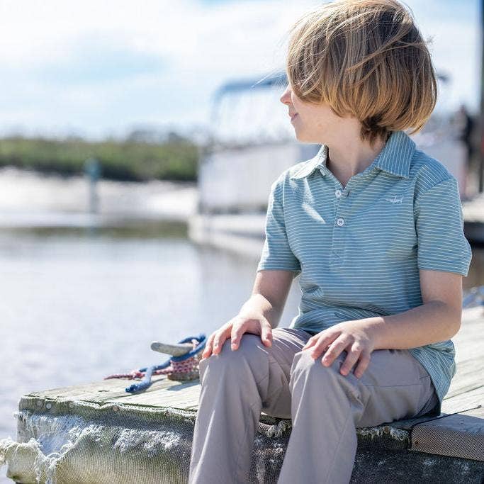 Banks Boys Performance Polo - Aqua/White Stripe-Saltwater Boys