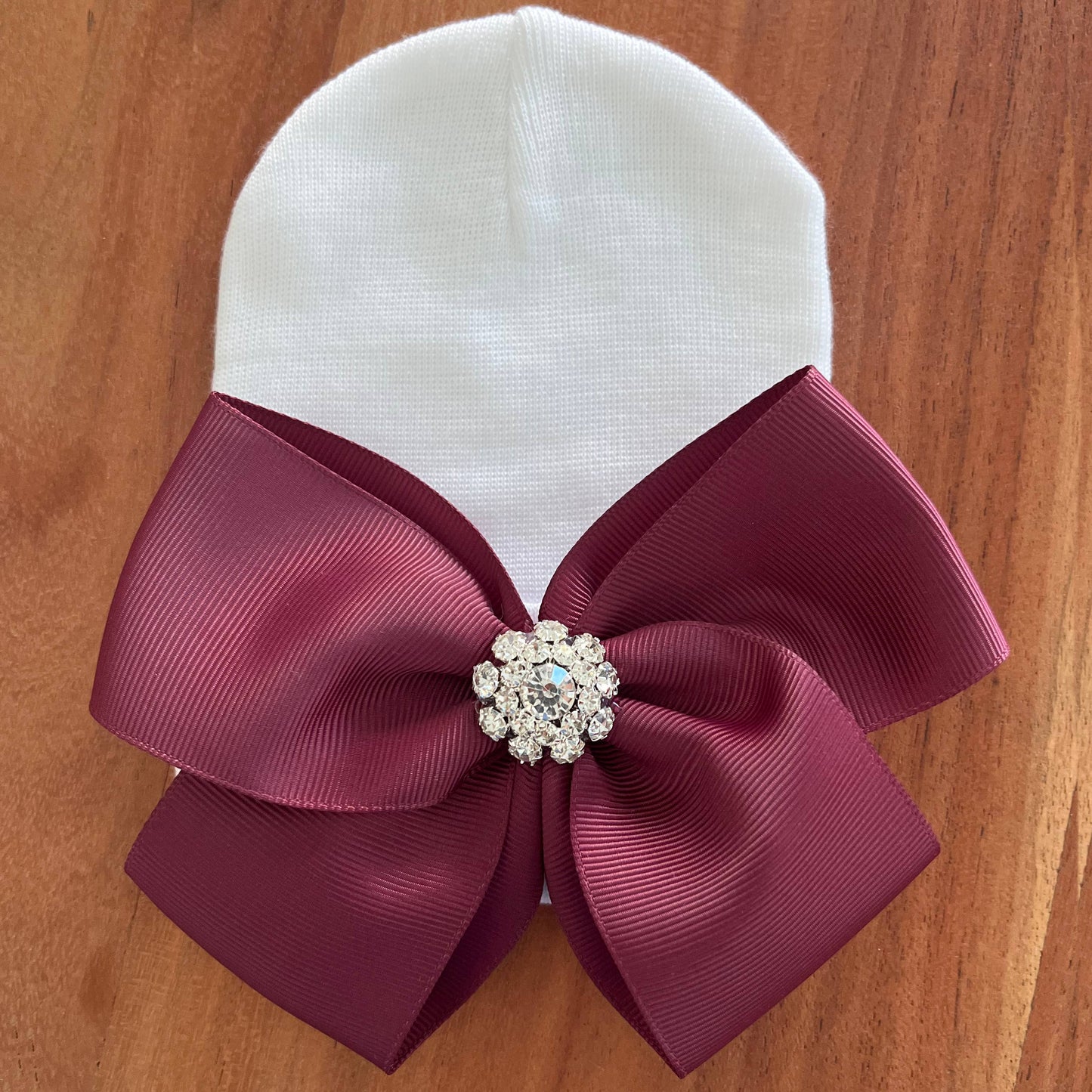 Burgundy Bow Newborn Hospital Hat