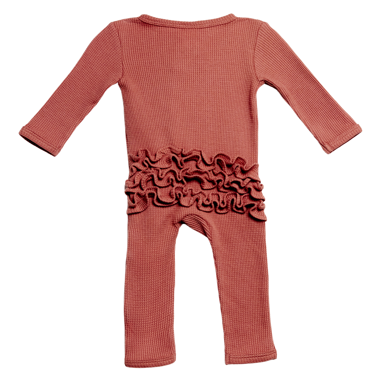 Organic Waffle Ruffle Zip Romper, Dusty Rose-Spearmint Love