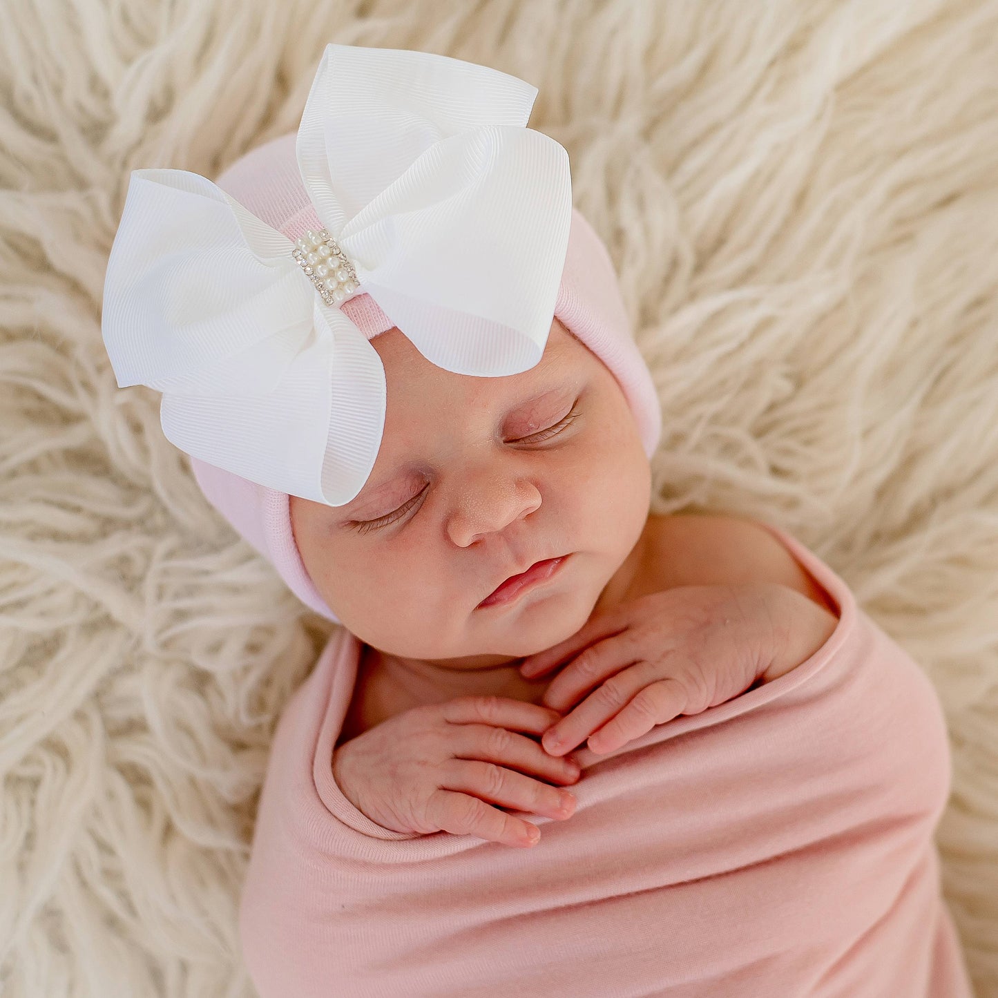 Pink Hat with Rhinestone Center: Newborn