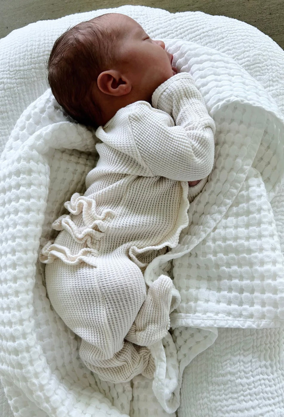 Organic Waffle Basic Zip Footie, Snow: -Spearmint Love