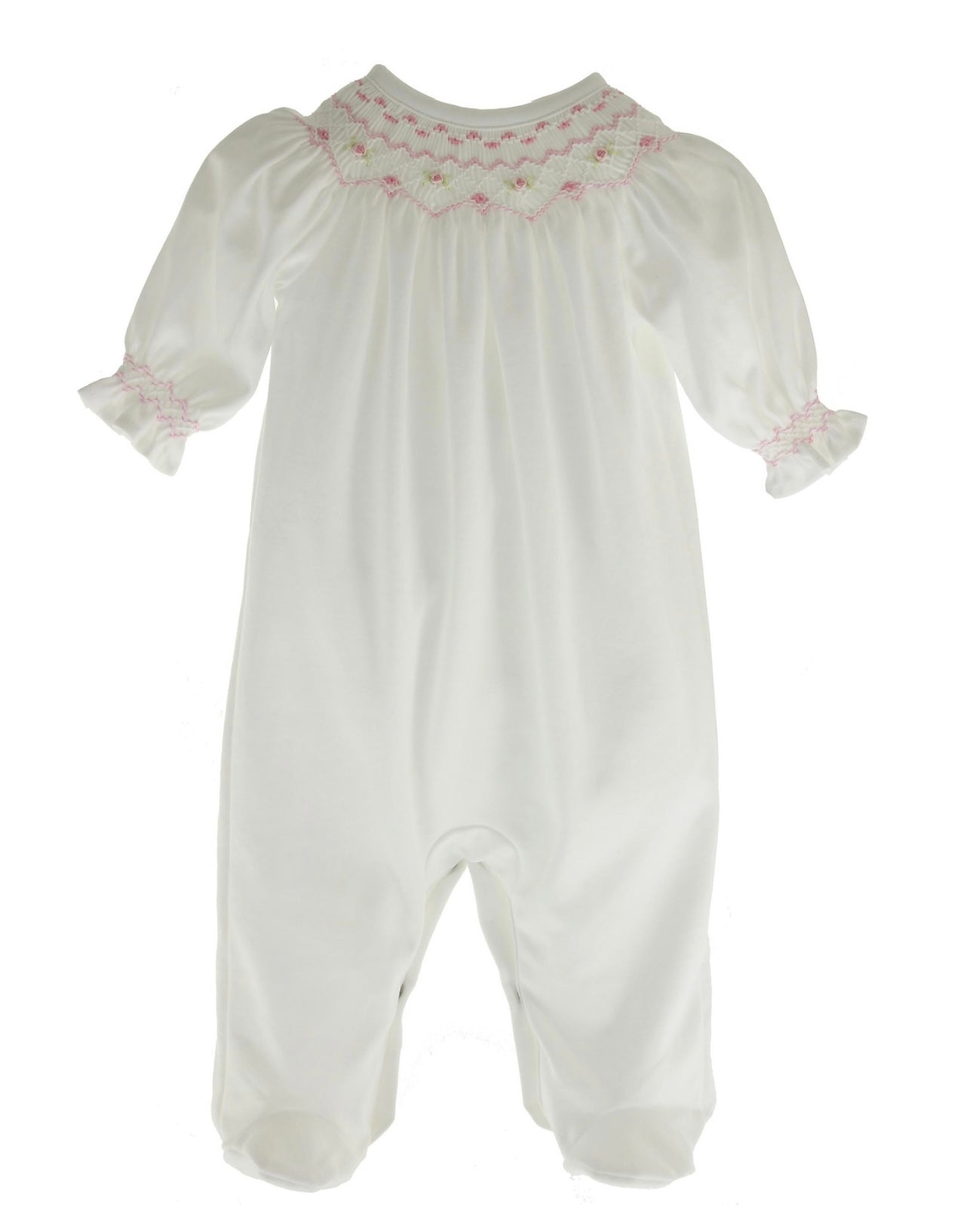 White with Pink Smocked Pima Bishop Footie