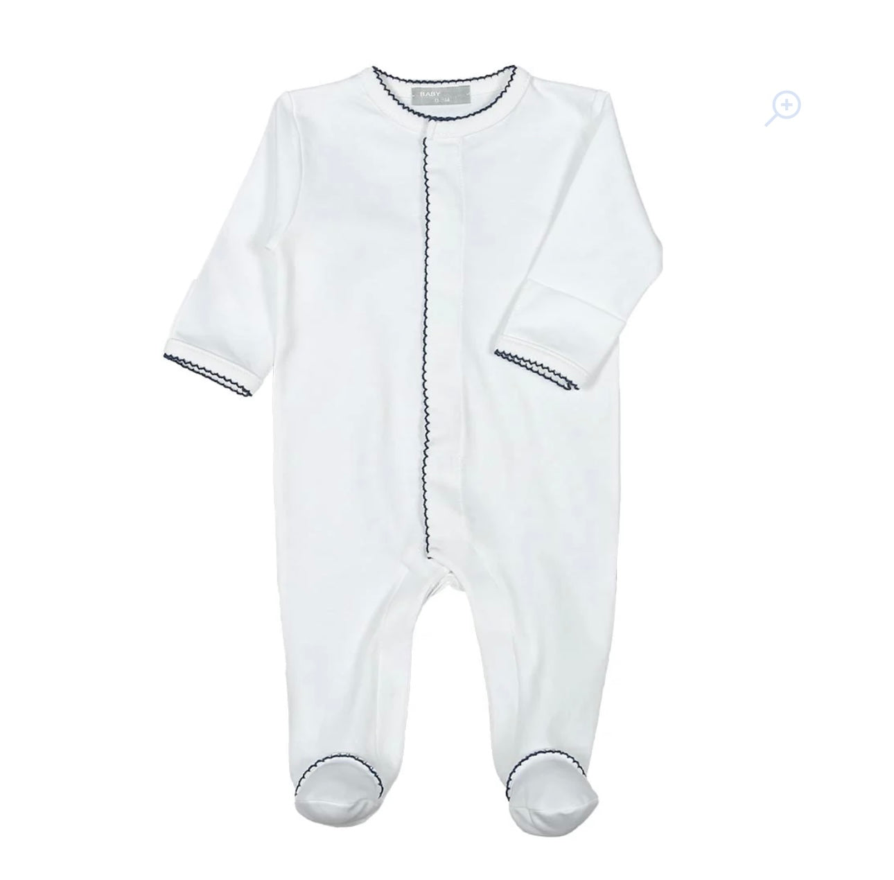 White Pima Footie with Navy Blue Trim