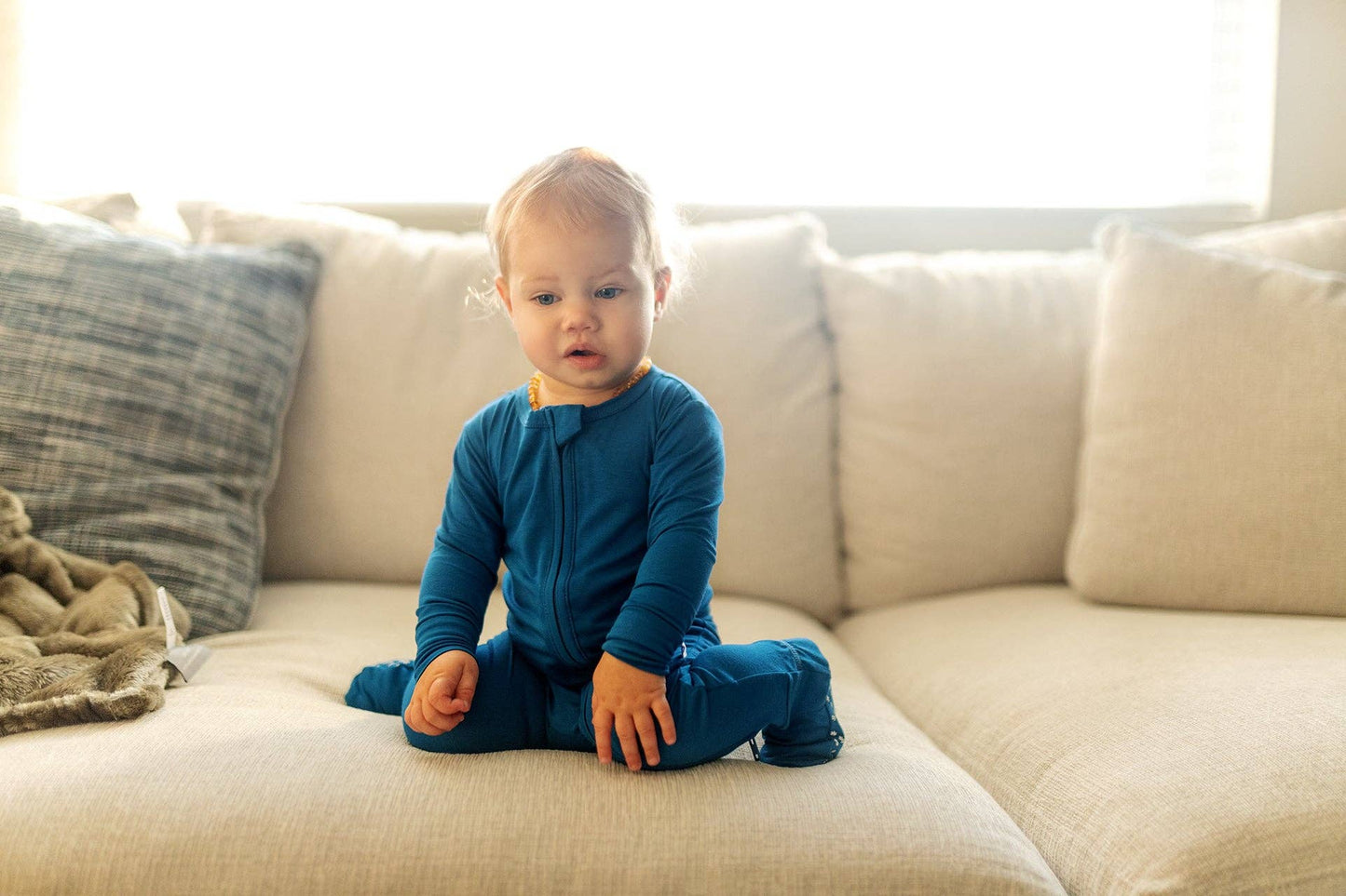 Mediterranean Blue Footie Zippered One Piece