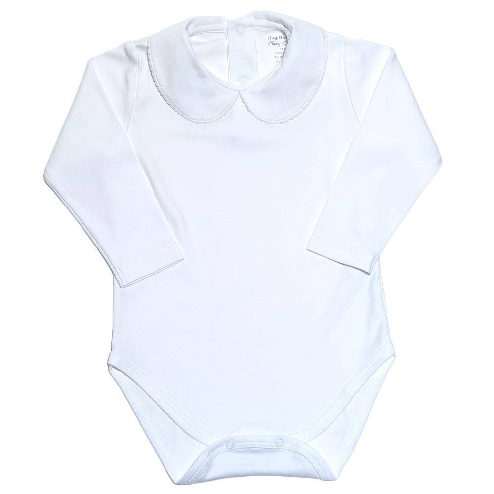 White Long Sleeves Bodysuit White Trim