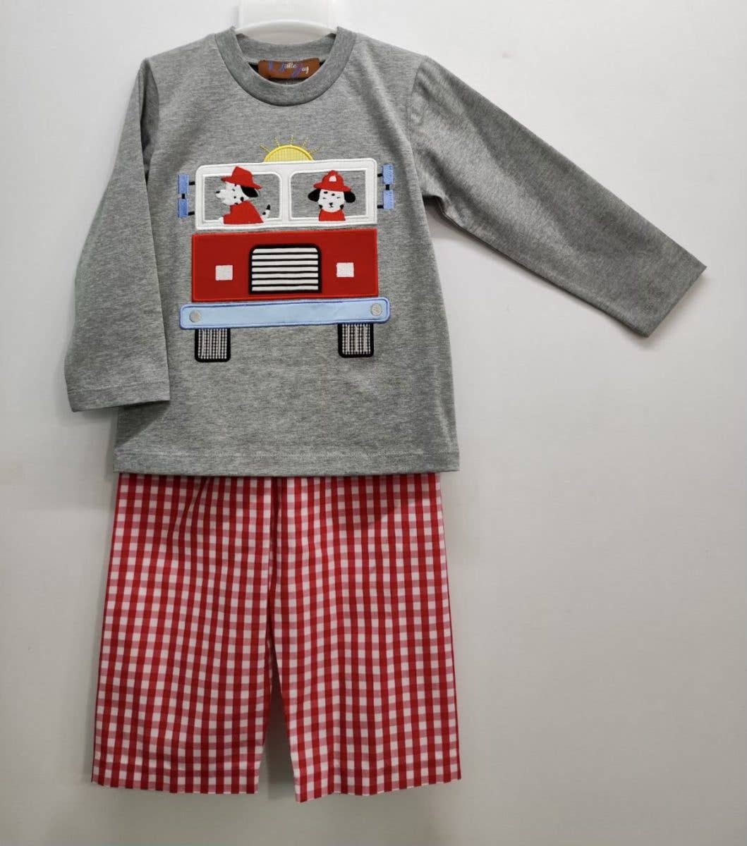 Fire Engine Applique Boys Pant Set