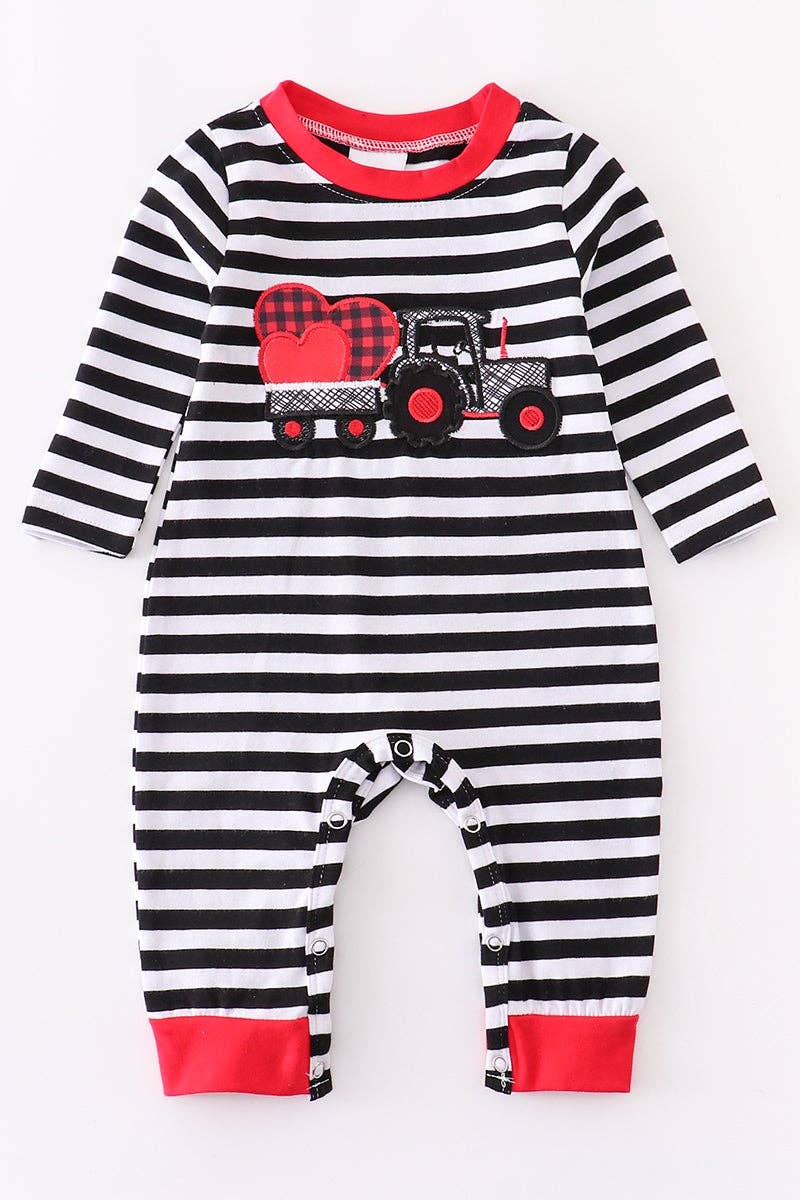Valentine Stripe truck heart applique boy romper