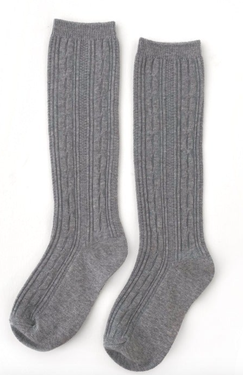 Gray Cable Knit Knee High Socks