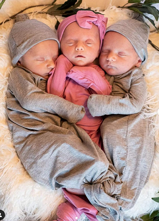 Gray Knotted Baby Gown and Hat