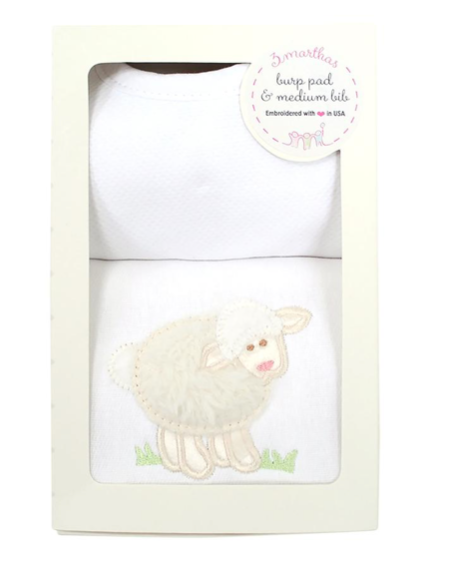 White Lamb Bib and Burp Cloth Box Set by 3 Marthas