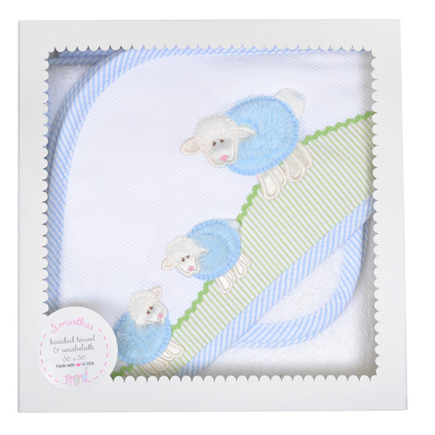 Blue Lamb Hooded Towel and Washcloth Set- 3 Marthas