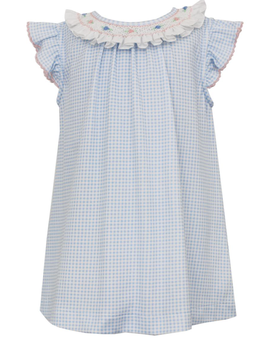 Pricilla - A-Line Dress - Pleated Smocked Collar -Blue Gingham