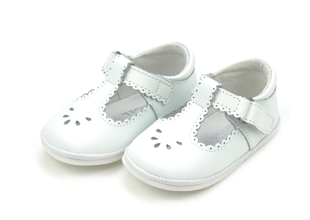 Angels Dottie Scalloped T Strap Mary Jane- White