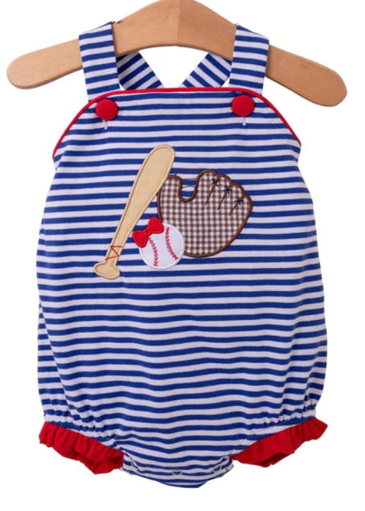 Trotter Street Baseball Applique Ruffle sunsuit