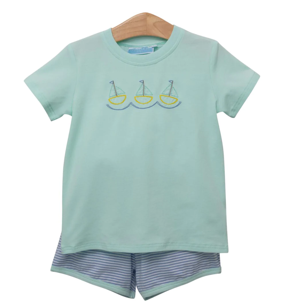 Trotter Street Sailboat Embroidery Short Set