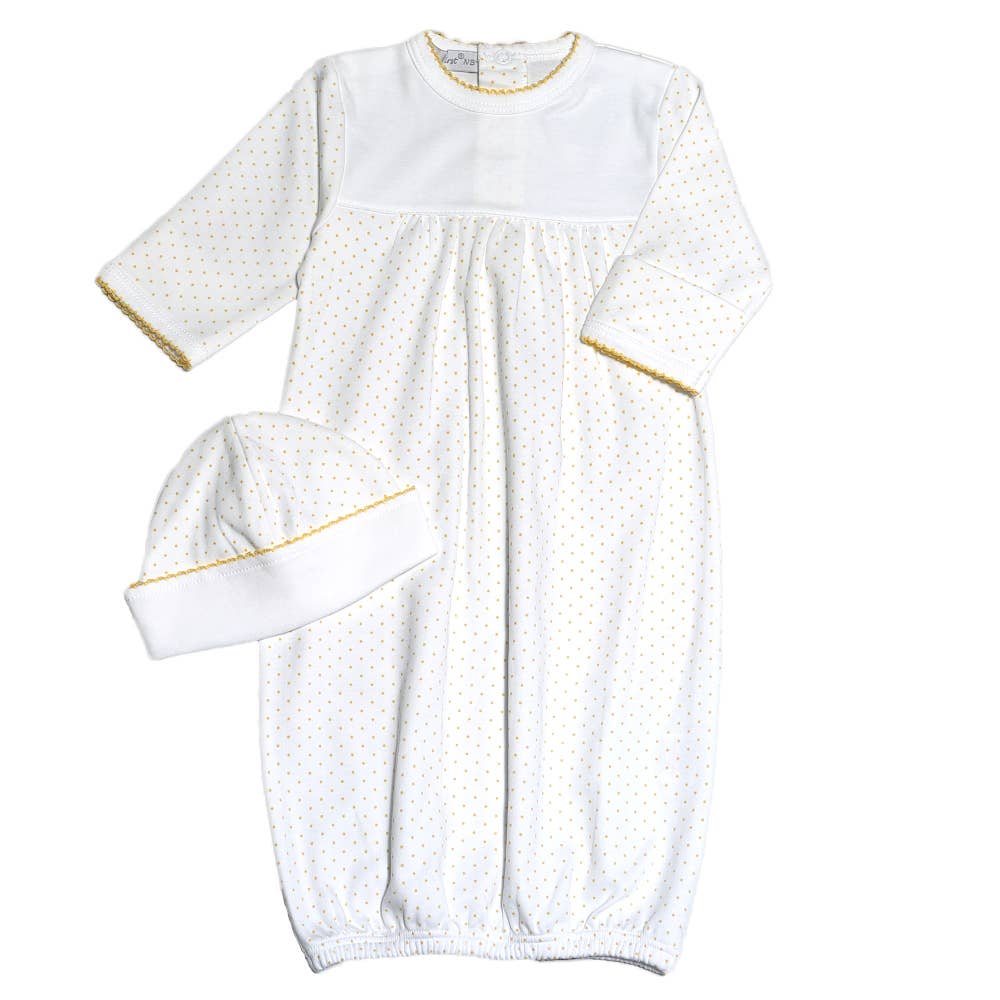 Yellow Dots Pima Gown and Beanie