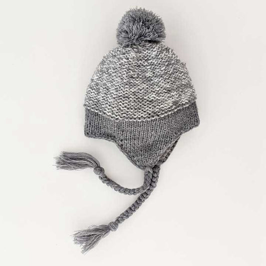 Marled Grey Earflap Beanie Hat