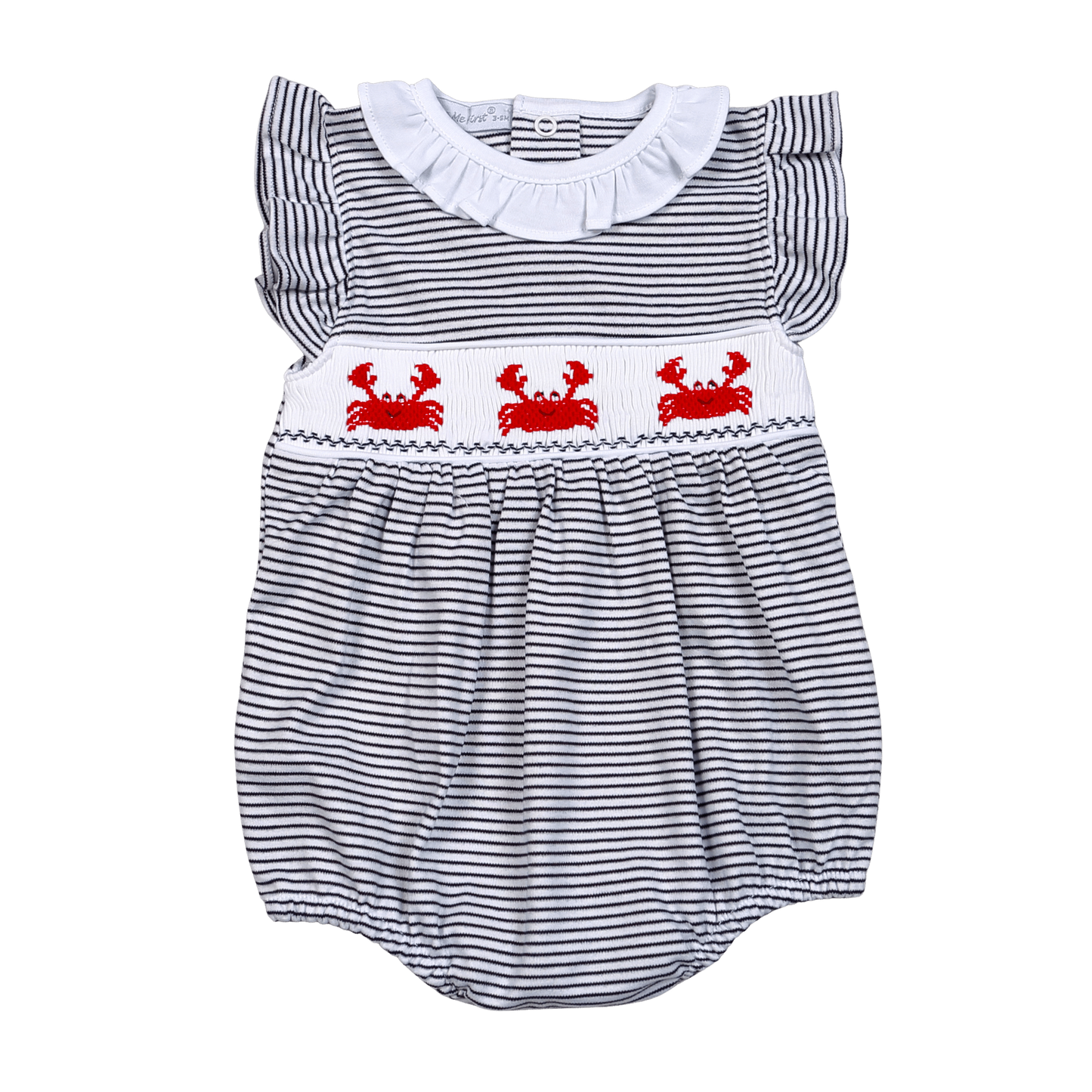 NAVY BLUE STRIPES CRABS HAND SMOCKED PIMA BUBBLE