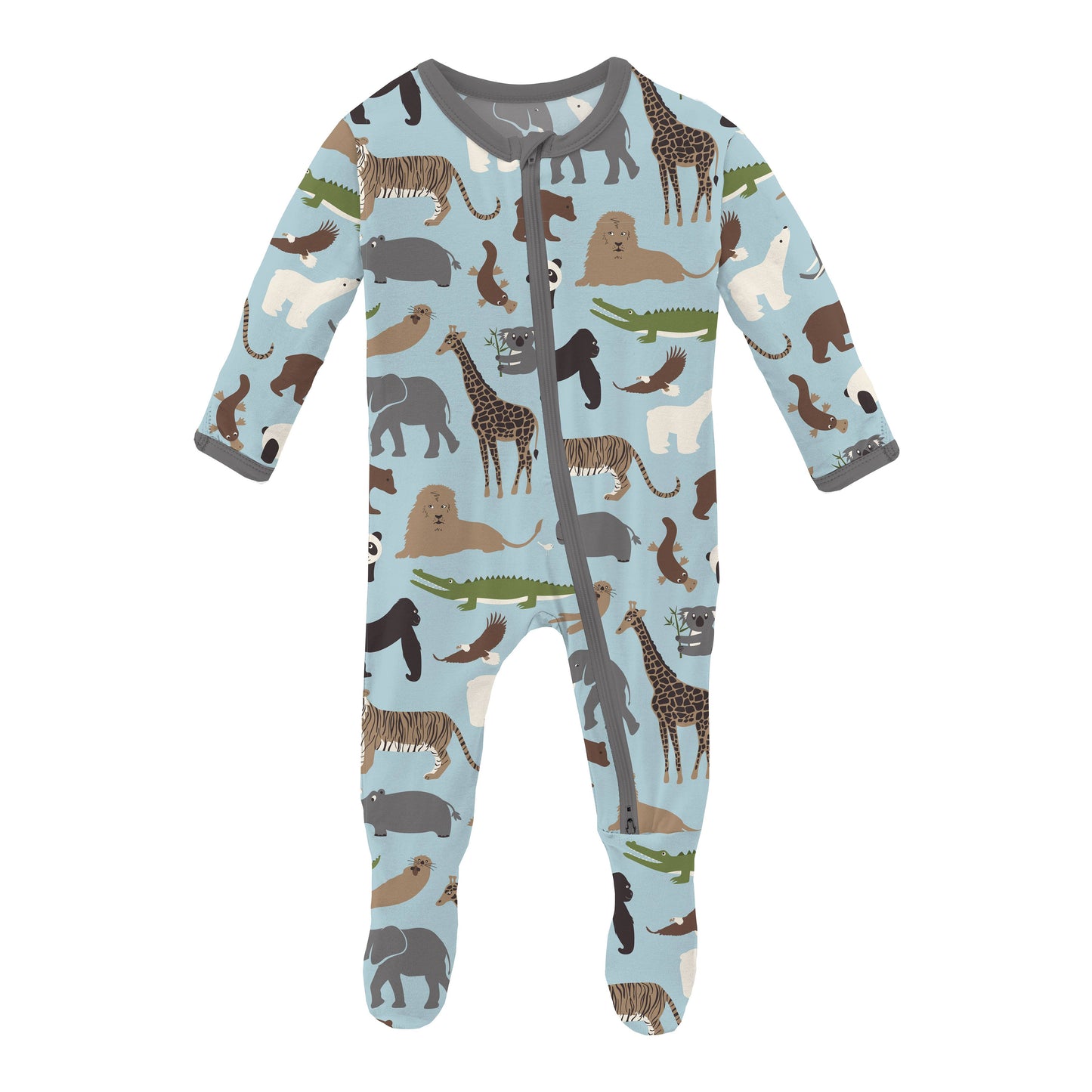 Print Footie with 2 Way Zipper in Spring Sky Zoo- Kickee Pants