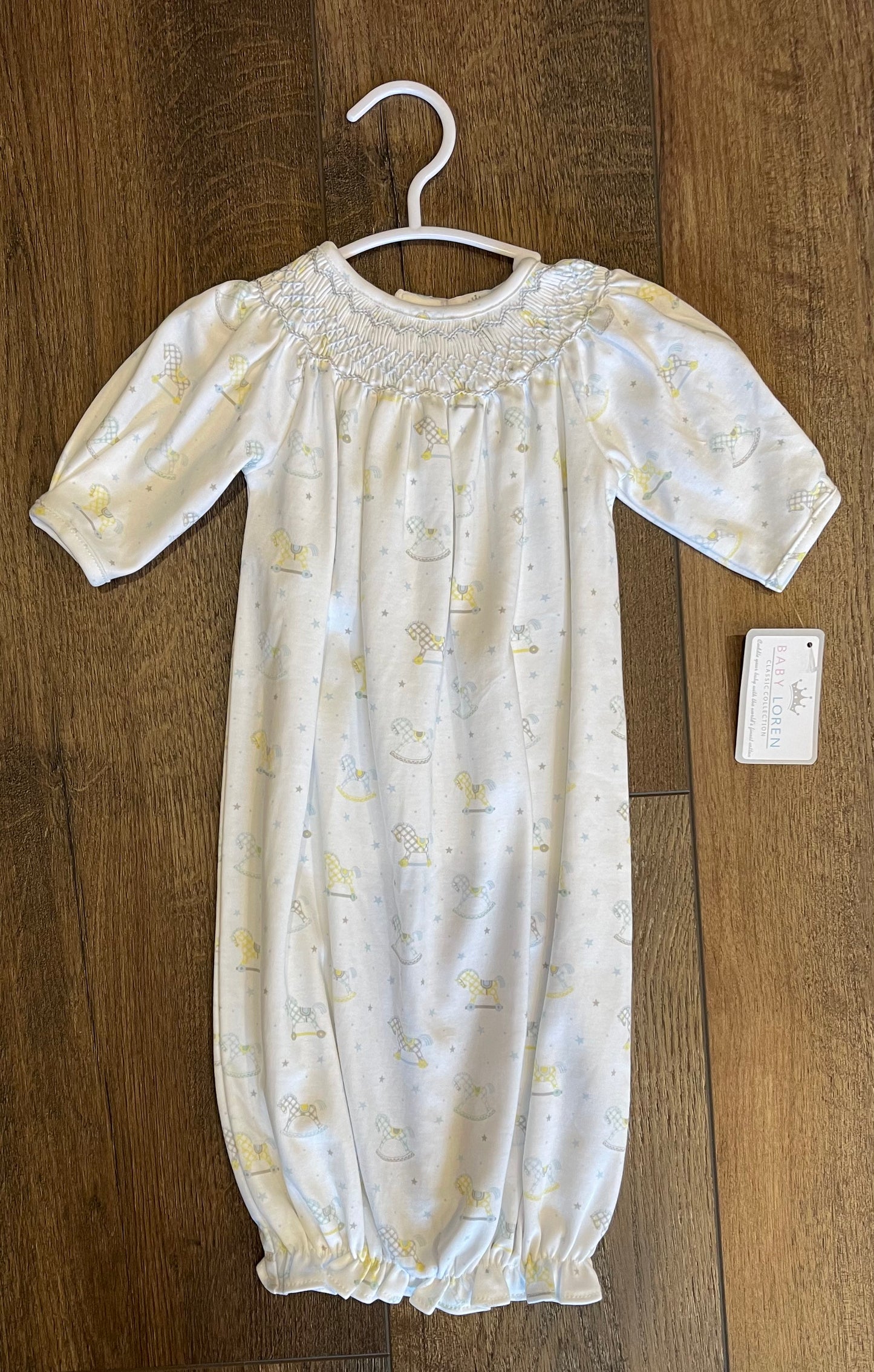 My Sweet Rocking Horse Smocked Gown-blue