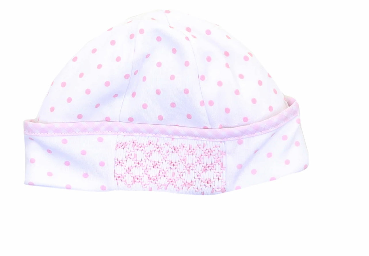 Gingham Dots Smocked Hat Pink