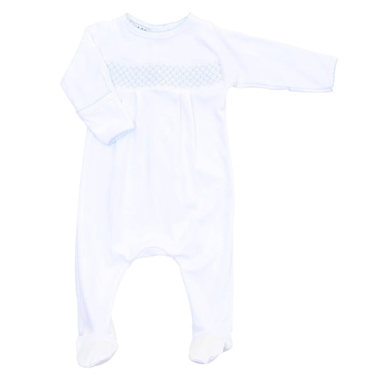 Solid Essentials White Blue Smocked Footie