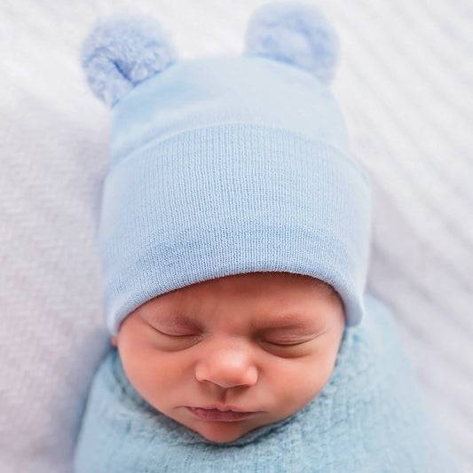 Blue Fuzzy Ears Hospital Hat -Baby Boy Hat Bear
