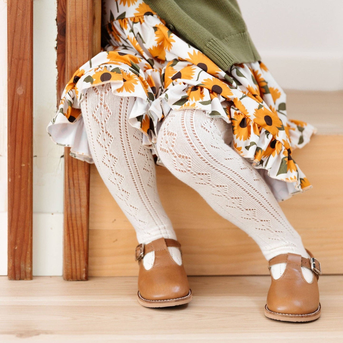 Fancy Knit Tights - Ivory: 1-2 YEARS