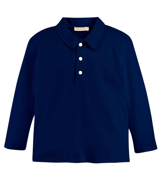 Navy Long Sleeve Collared Tee- Baby Club Chic