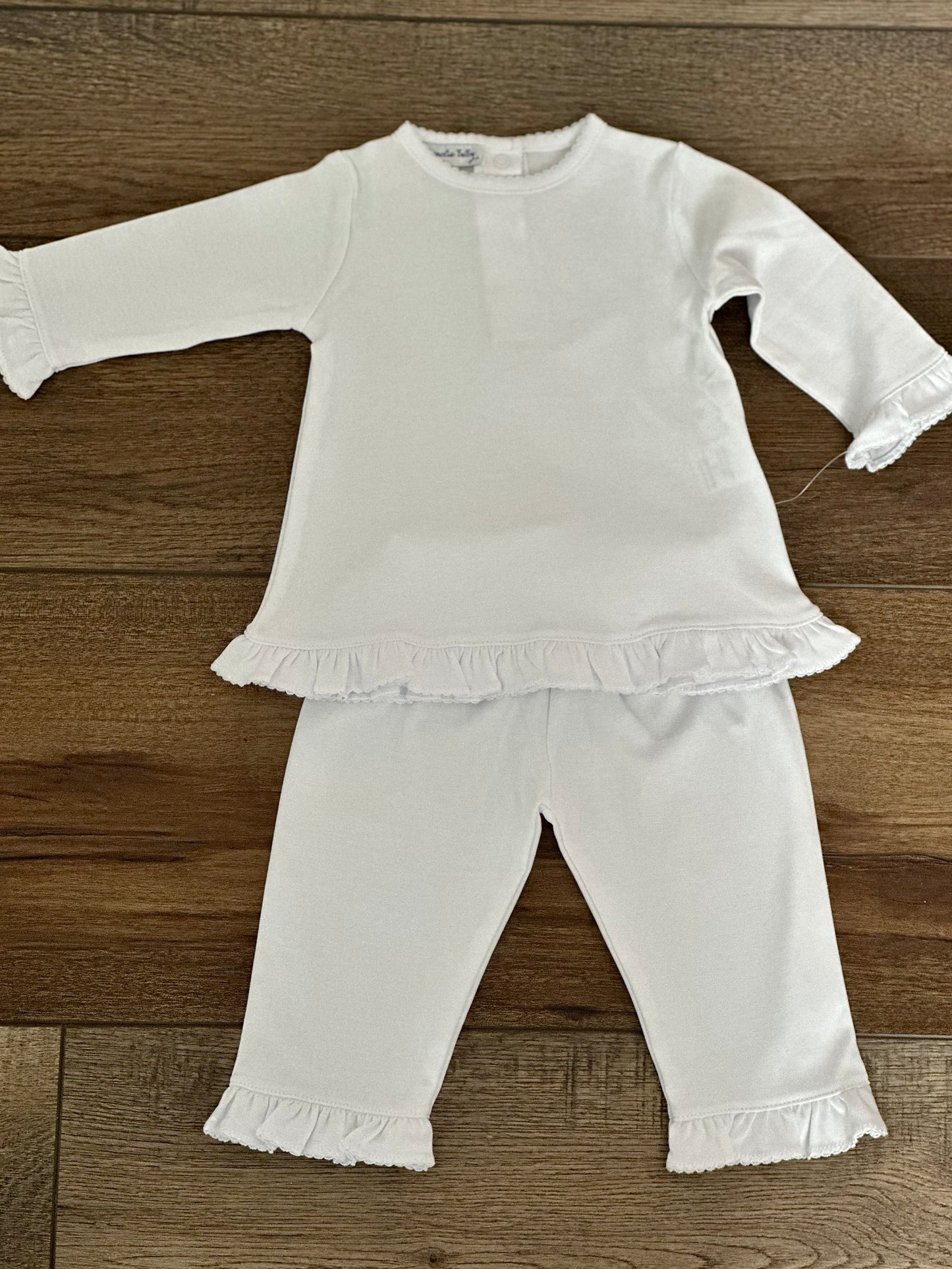 Essentials White Ruffle Pant Set- Magnolia Baby