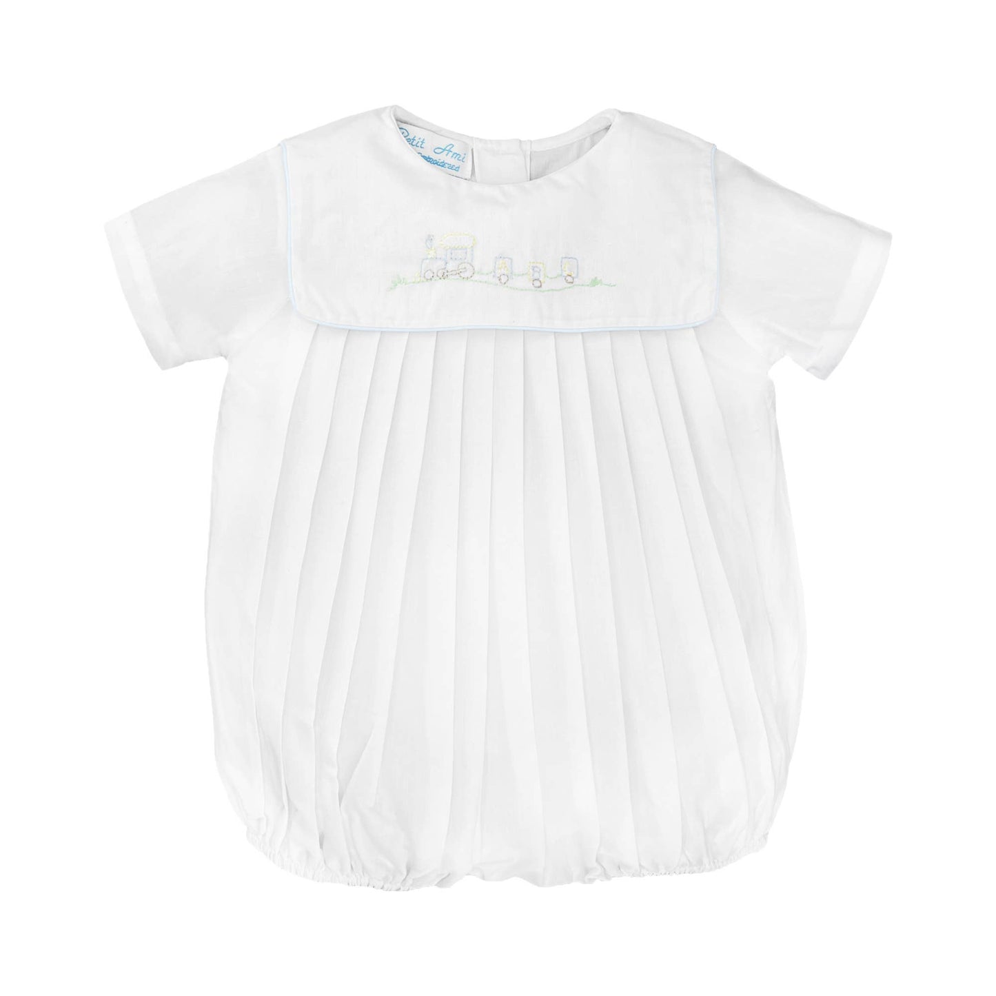 Romper with Train Embroidery in White with Hat