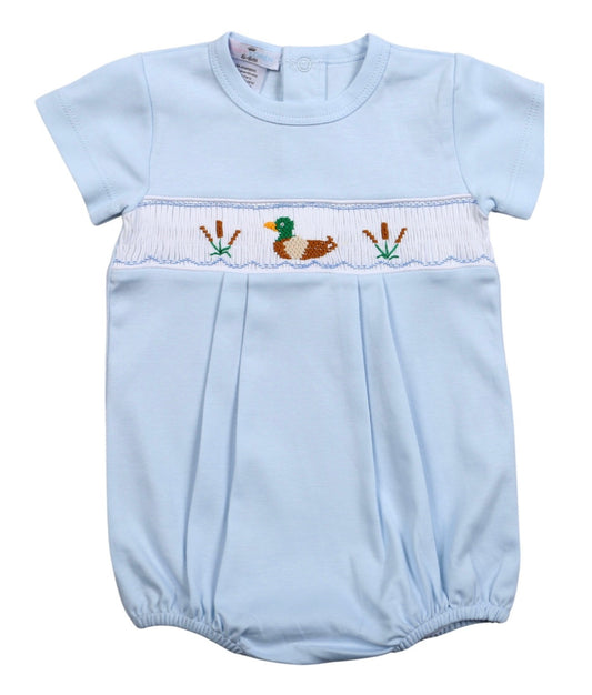 Blue Mallard Duck Hand Smocked Pima Bubble