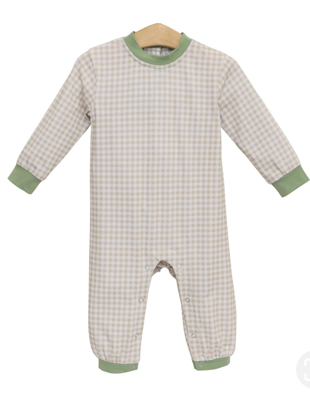 Miller Romper-Khaki Gingham/Sage