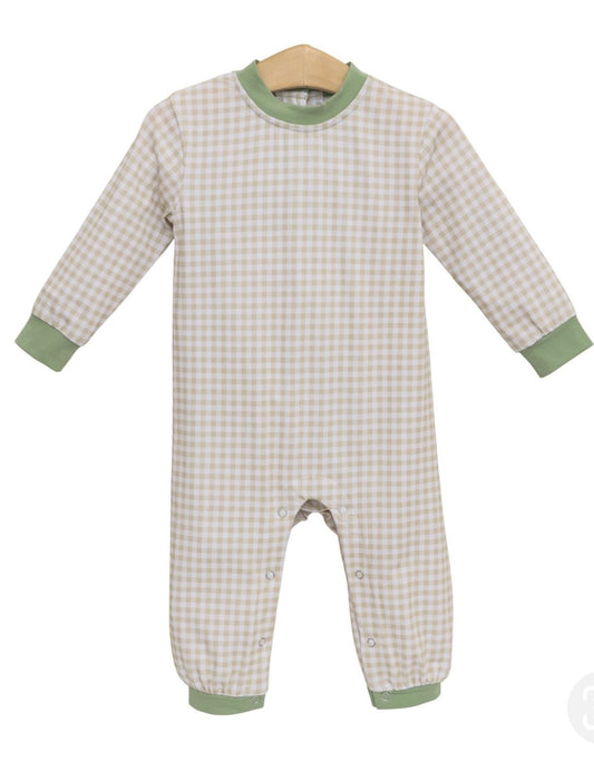 Miller Romper-Khaki Gingham/Sage