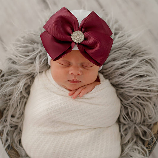 Burgundy Bow Newborn Hospital Hat