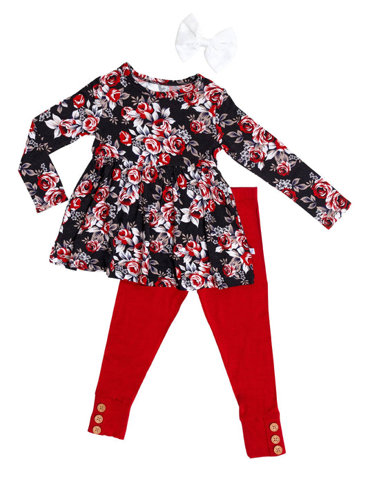 Midnight Rose Peplum Top and Leggings Set