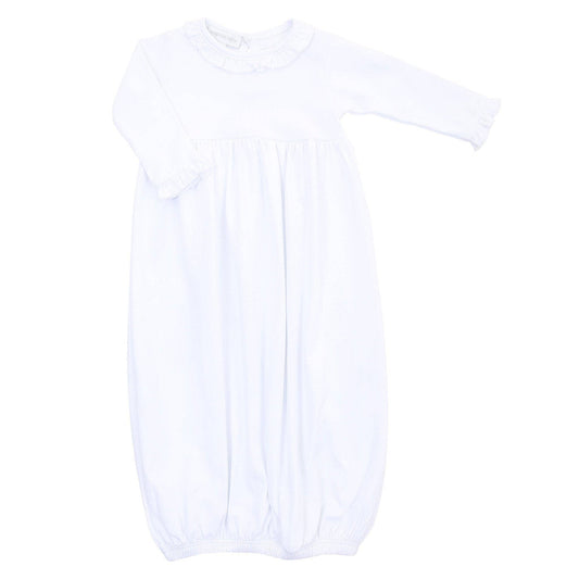 Essentials Ruffled Gathered Gown White with Pink Trim