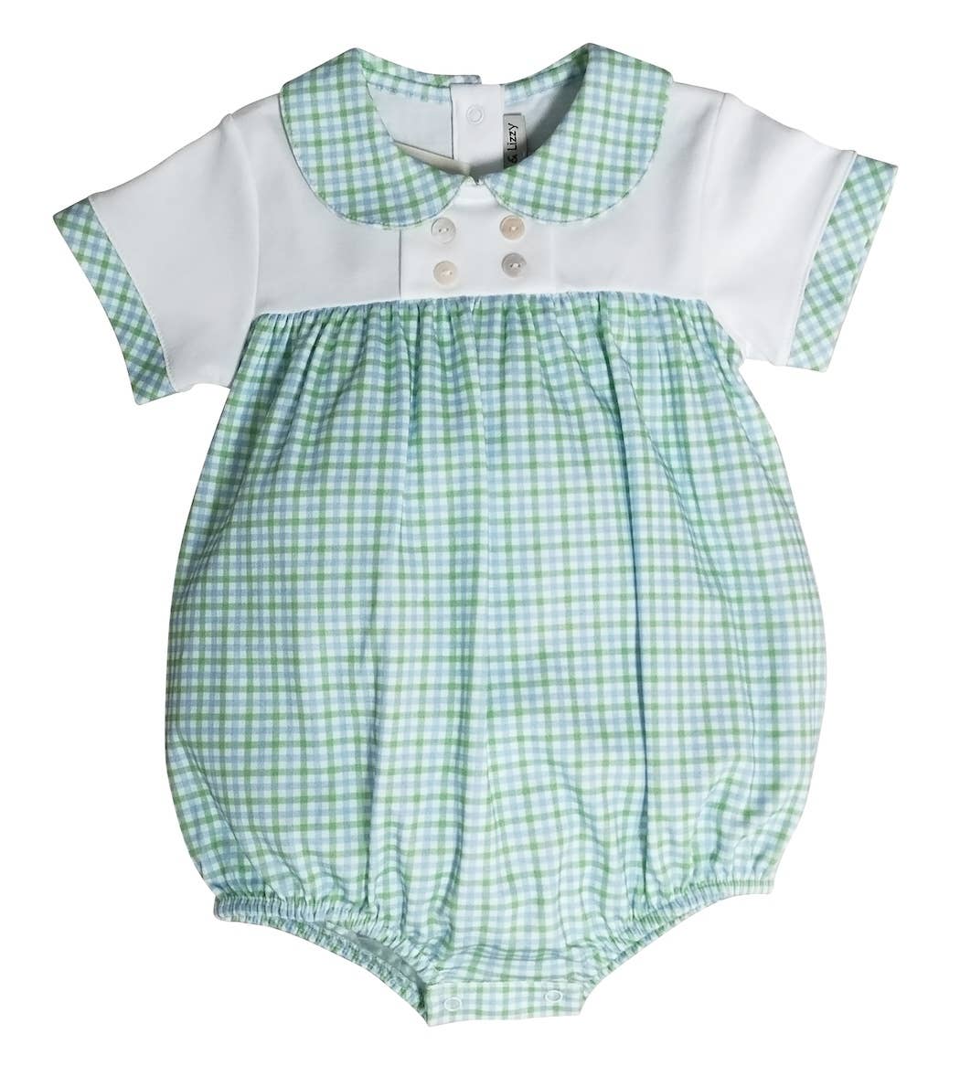 Green and Blue Checks Boy Bubble