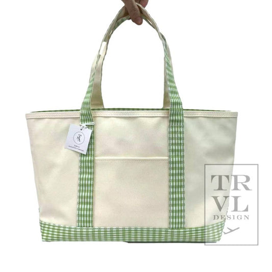 Medium Tote - Coated Canvas Gingham Leaf Trim