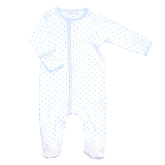 Gingham Dots Footie - Blue