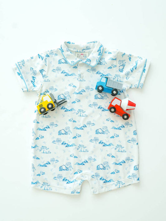 Trucks Toile Harold Collared Romper